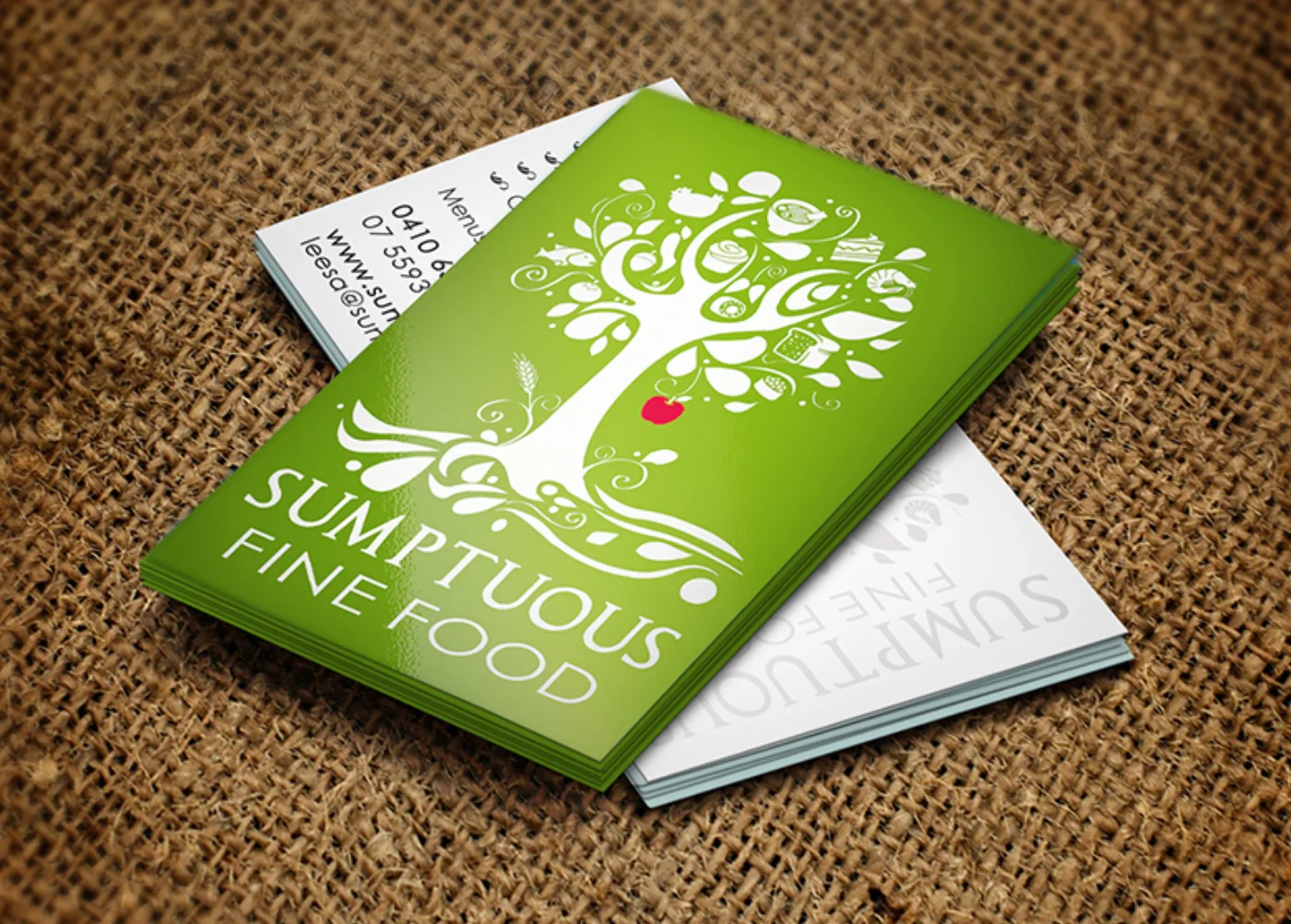 Business cards printed for Sumptuous Fine Food