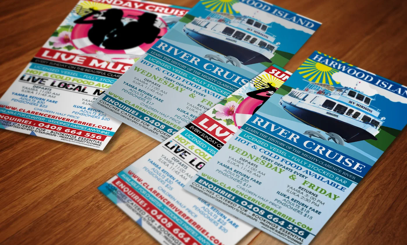 Printed flyers for Clarence River Ferries